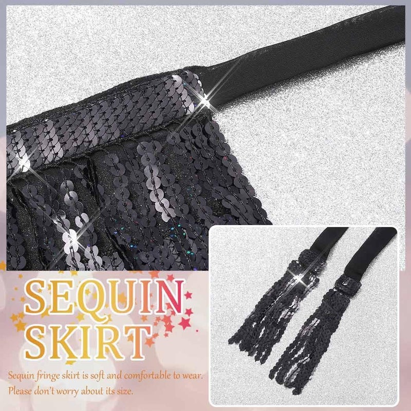 Brishow Christmas Sequin Fringe Skirt, Sparkly Tassel Belly Dance Hip Scarf Wrap Mini Skirt for Women - Image 5